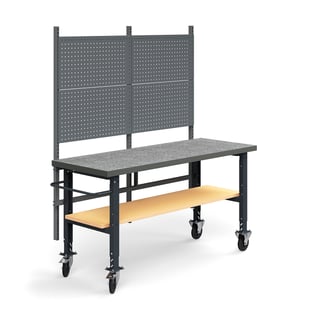 Komplett arbetsbänk TRUST på hjul, verktygstavla, underhylla, 2000x760 mm, vinyl