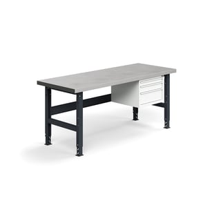 Werkbank TRUST mit 3 Schubladen, 2000 x 760 mm, 600 kg Tragkraft, Stahl