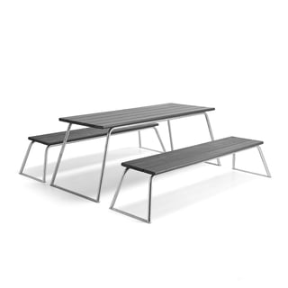 Möbelgrupp ARCTIC, 1 bord, 2 parkbänkar utan ryggstöd