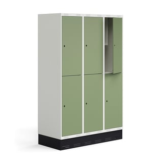 Student locker ROZ, 3 modules, 6 doors, incl. base, 1890x1200x550 mm, pale green