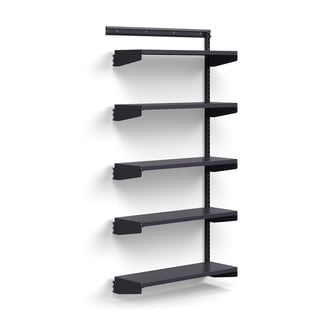 Sieninė lentynų sistema RELY, papildoma dalis, metalinės lentynos, 1800x900x300 mm, tamsiai pilka