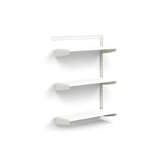 Reolsystem RELY, påbyggseksjon, laminathyller, H1221 B900 D300 mm, hvit