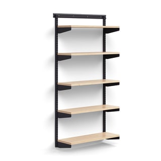 Reolsystem RELY, grunnseksjon, laminathyller, H1800 B900 D300 mm, antrasitt/eik
