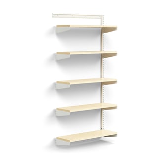 Sieninė lentynų sistema RELY, papildoma dalis, laminuotos lentynos, 1800x900x300 mm, balta/beržas