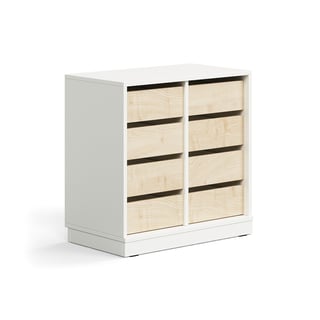 Úložná skrinka CASPER, 8 zásuviek, so soklom, biela/breza