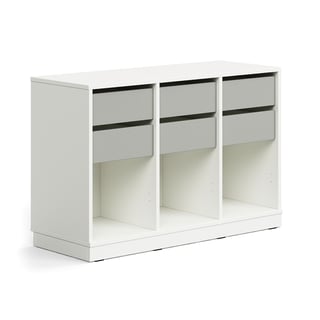 Elevförvaring CASPER, 6 lådor, 3 fack, sockel, vit/grå
