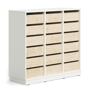 Schüleraufbewahrung CASPER, 18 Schubladen, Sockel, weiß/Birke