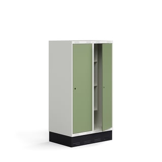 Student locker ROZ, 2 modules, 2 doors, incl. base, 1510x800x550 mm, pale green