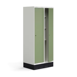 Elevskap ROZ, 2 seksjoner, inkl. sokkel, H1890 B800 D550 mm, lys grønn
