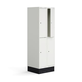 Elevskap ROZ, 2 seksjoner, 4 rom, inkl. sokkel, H1890 B600 D550 mm, hvit