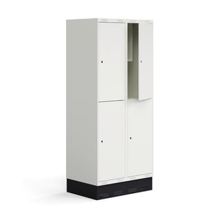 Elevskap ROZ, 2 seksjoner, 4 rom, inkl. sokkel, H1890 B800 D550 mm, hvit