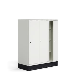 Elevskap ROZ, 3 seksjoner, inkl. sokkel, H1510 B1200 D550 mm, hvit