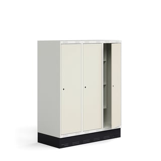 Koulukaappi ROZ, kolmeosainen, 3 lokeroa, sis. jalustan, 1510x1200x550 mm, beige