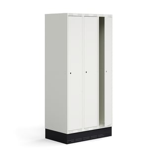 Schüler-Spind ROZ, 3 Module/3 Türen, inkl. Sockel, 1890 x 900 x 550 mm, weiß