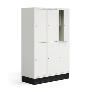 Elevskap ROZ, 3 seksjoner, 6 rom, inkl. sokkel, H1890 B1200 D550 mm, hvit