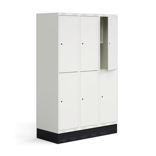 Elevskap ROZ, 3 seksjoner, 6 rom, inkl. sokkel, H1890 B1200 D550 mm, hvit