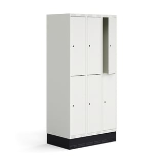 Schüler-Spind ROZ, 3 Module/6 Türen, inkl. Sockel, 1890 x 900 x 550 mm, weiß