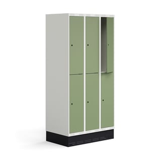 Student locker ROZ, 3 modules, 6 doors, incl. base, 1890x900x550 mm, pale green