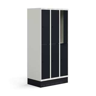 Elevskåp ROZ, 3 sektioner, 6 fack, inkl. sockel, 1890x900x550 mm, antracitgrå