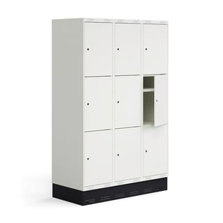 Schüler-Spind ROZ, 3 Module/9 Türen, inkl. Sockel, 1890 x 1200 x 550 mm, weiß