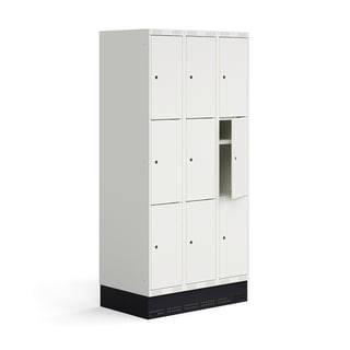 Schüler-Spind ROZ, 3 Module/9 Türen, inkl. Sockel, 1890 x 900 x 550 mm, weiß