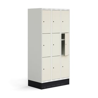 Elevskåp ROZ, 3 sektioner, 9 fack, inkl. sockel, 1890x900x550 mm, beige