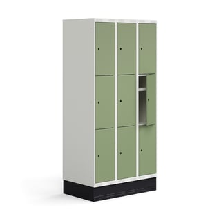 Elevskap ROZ, 3 seksjoner, 9 rom, inkl. sokkel, H1890 B900 D550 mm, lys grønn