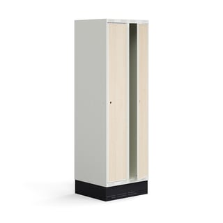 Schüler-Spind ROZ, 2 Module/2 Türen, inkl. Sockel, 1890 x 600 x 550 mm, Birke