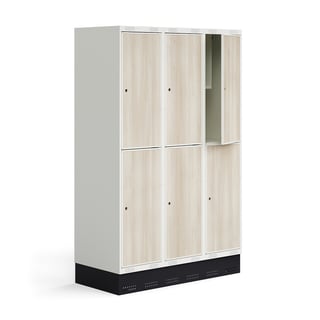 Elevskap ROZ, 3 seksjoner, 6 rom, inkl. sokkel, H1890 B1200 D550 mm, ask