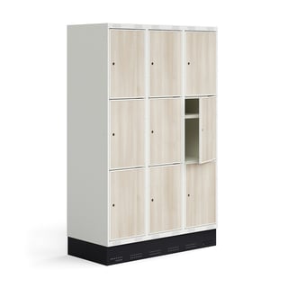 Mokinių spintelė ROZ, 3 dalys, 9 durys, su grindjuoste, 1890x1200x550 mm, uosis