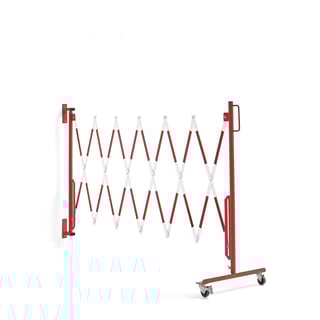 Roztahovací zábrana, s kolečky a držákem na zeď, max. 3600 mm, červená/bílá