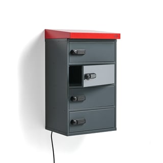 Laddskåp VOLT, för cykelbatterier, 4 fack, vägghängt, 913x514x455 mm, mörkgrå