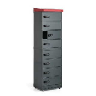 Kapp VOLT, 1835 x 514 x 455 mm, rattaakudele, 8 lahtrit, laadijaga, tumehall