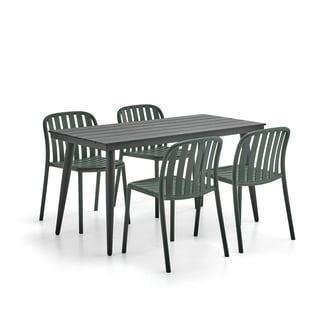 Möbelgrupp VISTA + BELIZE, 1st rektangulärt bord och 4 stolar, mörkgrön