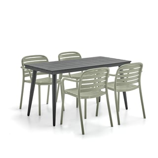 Outdoor furniture set VISTA + BELIZE, 1 table and 4 chairs with armrests, light green