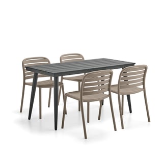 Outdoor furniture set VISTA + BELIZE, 1 table and 4 chairs, dark taupe