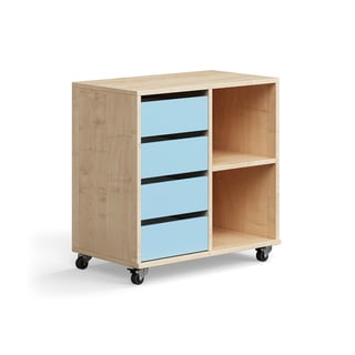 Student storage CASPER, 4 drawers, 2 compartments, birch, sky blue