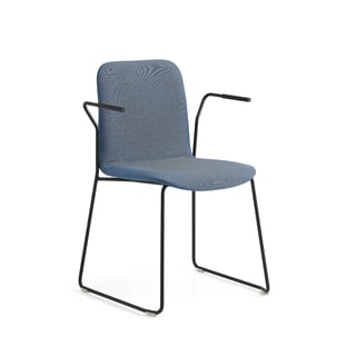 Stuhl LABELL, Kufengestell, Armlehnen, schwarz/blau