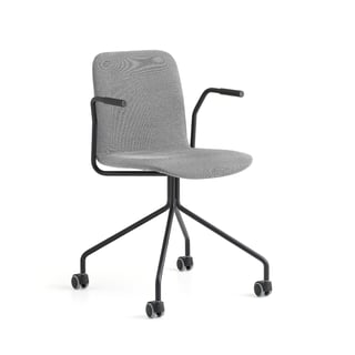 Chair LABELL, wheeled, armrests, black/light grey