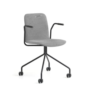 Chair LABELL, wheeled, armrests, black/light grey