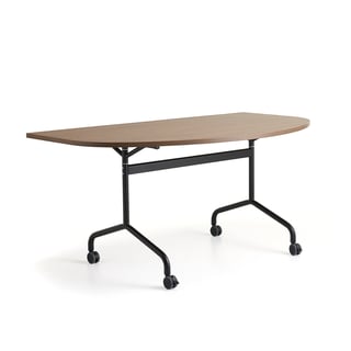 Flip top conference table LYKKA, rounded corners, 1600x800 mm, black/walnut