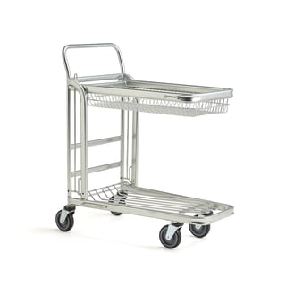 Sammenklappelig hyldevogn med kurvhylde, 300 kg bæreevne, 890 x 520 x 1010 mm