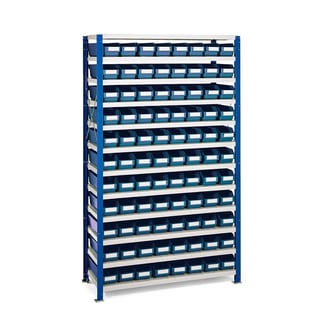 Shelving for small parts REACH + MIX, 1740x1065x300 mm, 88 blue bins