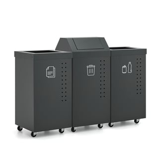 Källsortering TYSON, 3 källsorteringskärl, 100 liter, med hjul, antracitgrå, inkl. dekaler  GUIDE, 8