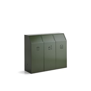 Mülltrennsystem MELROSE, 3 x 69 Liter, Olivgrün, inkl. 8 schwarzen GUIDE Recyclingaufklebern