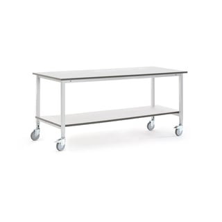 Mobile Werkbank MOTION mit Zwischenboden, 2000 x 800 mm, grau