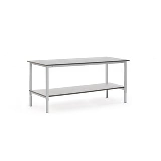 Werkbank MOTION mit Zwischenboden, manuell höhenverstellbar, TK 400 kg, 2000 x 800 mm, grau