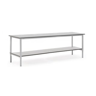 Arbejdsbord MOTION, manuelt hæve sænkbart,  2500x800 mm, inkl. underhylde, grå