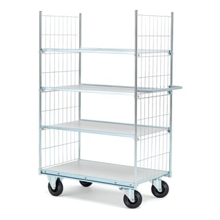 Soepelrollende etagewagen CARRIER, 4 planken, 1000 x 600 mm