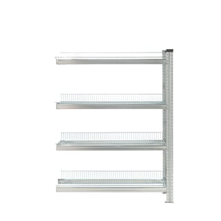 Regalsystem TRANSFORM, Erweiterungsmodul mit 4 Gitterböden, 1576 x 900 x 400 mm, verzinkt